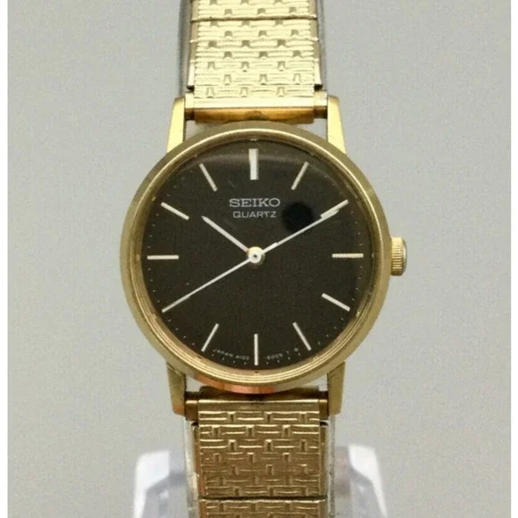 Seiko Vintage Ladies Watch Black Dial Gold-Tone Case, Hands Bracelet New Battery Seiko Vintage Ladies Watch Black Dial Gold-Tone Case, Hands  main image 4